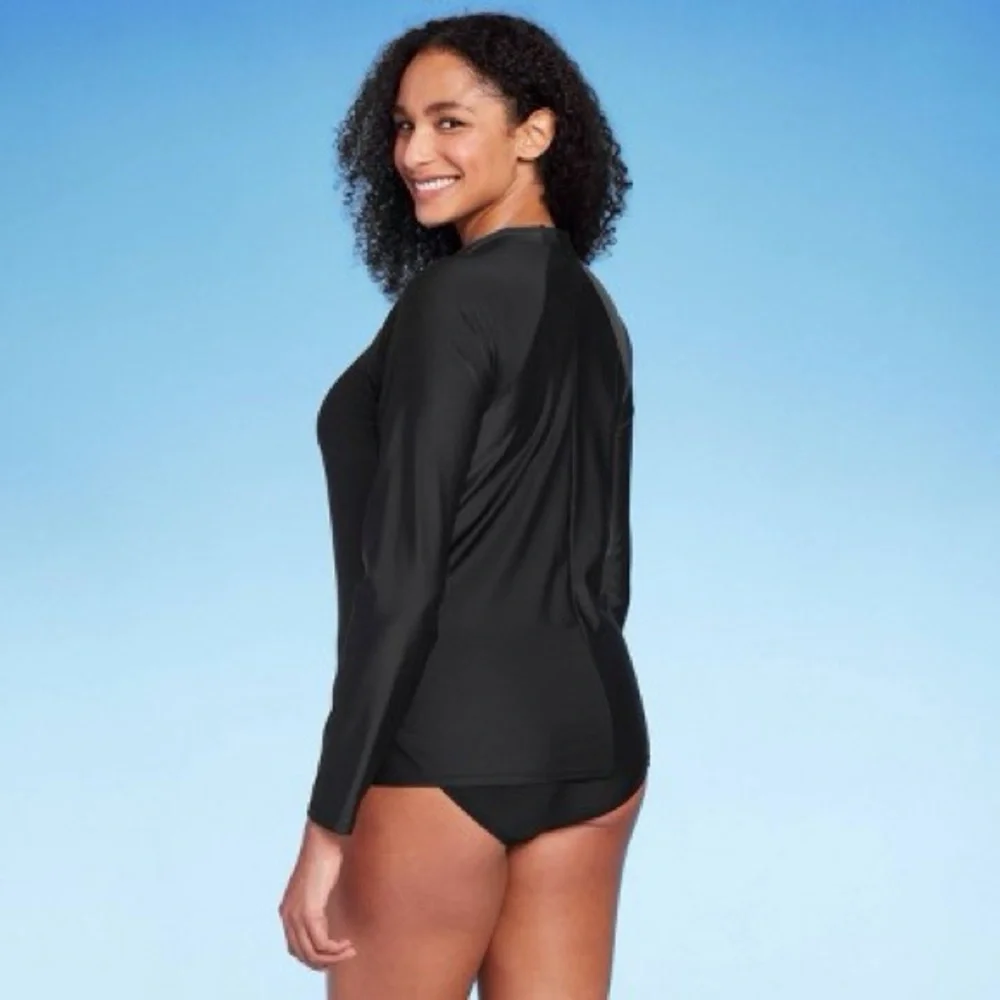 Women's UPF 50 Full Zip Mock Neck Rash Guard - Kona Sol Black - Picture 3 of 3
